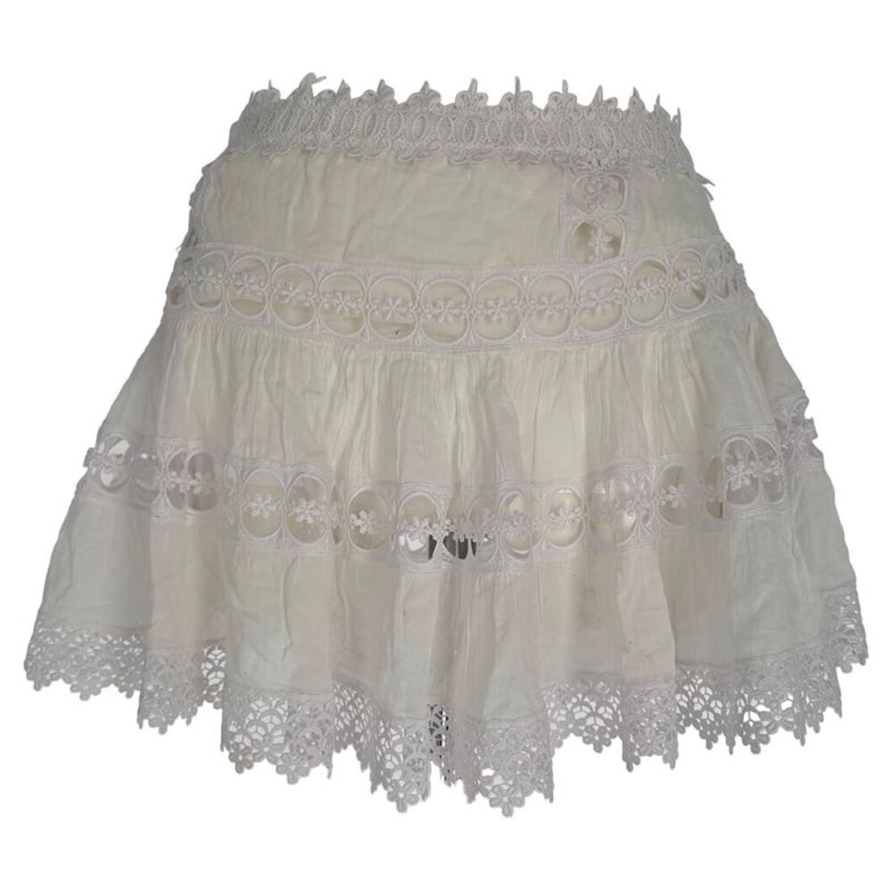 Charo Ruiz Lace Pattern Mini Skirt in White Ecru Cotton